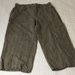 Eileen Fisher 100% Organic Linen‎ Crop Pull-on Pant, Khaki Color, Size Large